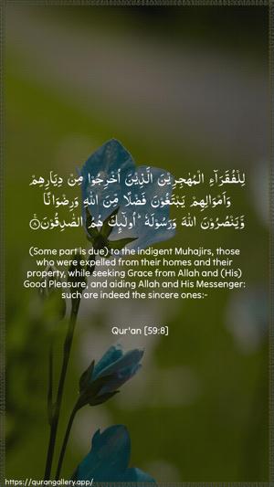 Al-Hashr Ayah 8 - Arabic + English wallpaper