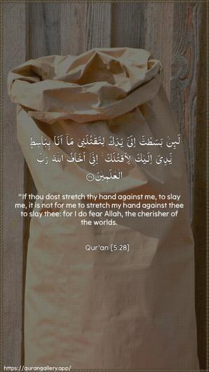 Al-Maaida Ayah 28 - Arabic + English wallpaper