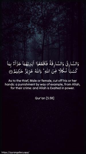 Al-Maaida Ayah 38 - Arabic + English wallpaper
