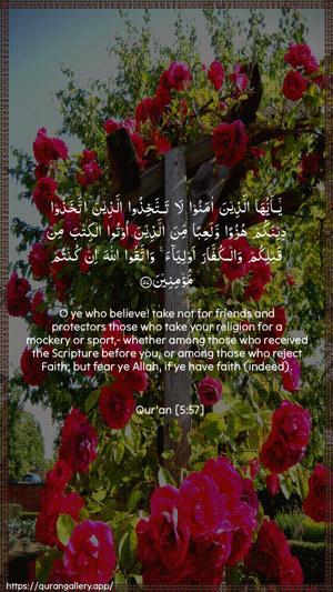 Al-Maaida Ayah 57 - Arabic + English wallpaper
