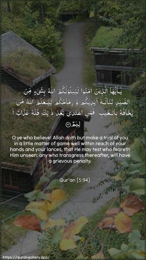 Al-Maaida Ayah 94 - Arabic + English wallpaper