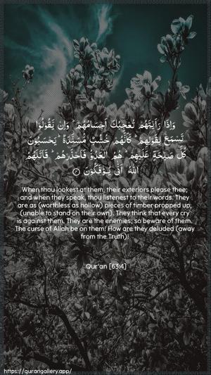 Al-Munaafiqoon Ayah 4 - Arabic + English wallpaper