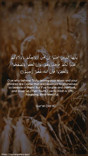 At-Taghaabun Ayah 14 - Arabic + English wallpaper