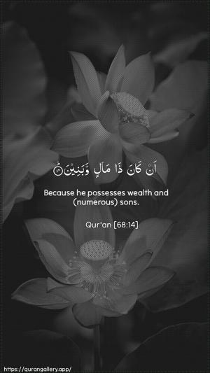 Al-Qalam Ayah 14 - Arabic + English wallpaper
