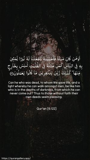 Al-An"aam Ayah 122 - Arabic + English wallpaper