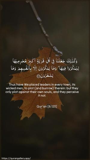 Al-An"aam Ayah 123 - Arabic + English wallpaper