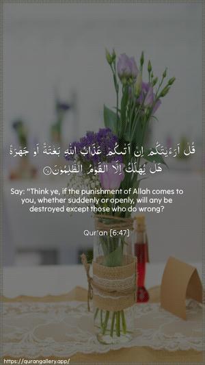 Al-An"aam Ayah 47 - Arabic + English wallpaper