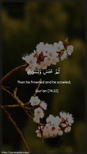 Al-Muddaththir Ayah 22 - Arabic + English wallpaper