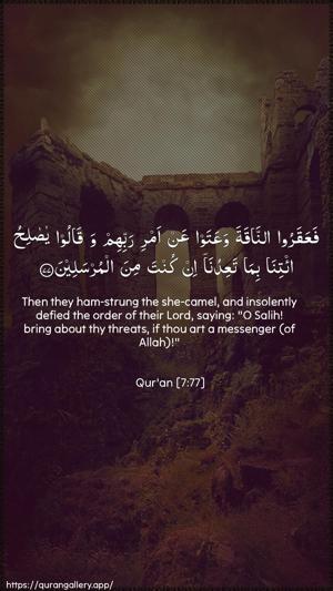 Al-A"raaf Ayah 77 - Arabic + English wallpaper