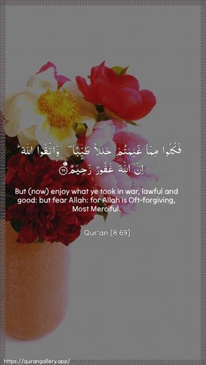 Al-Anfaal Ayah 69 - Arabic + English wallpaper